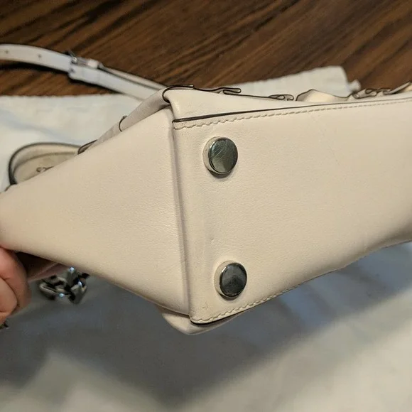 Michael Kors Cynthia Ruffled Leather Small Satchel White - Picture 5 of 16